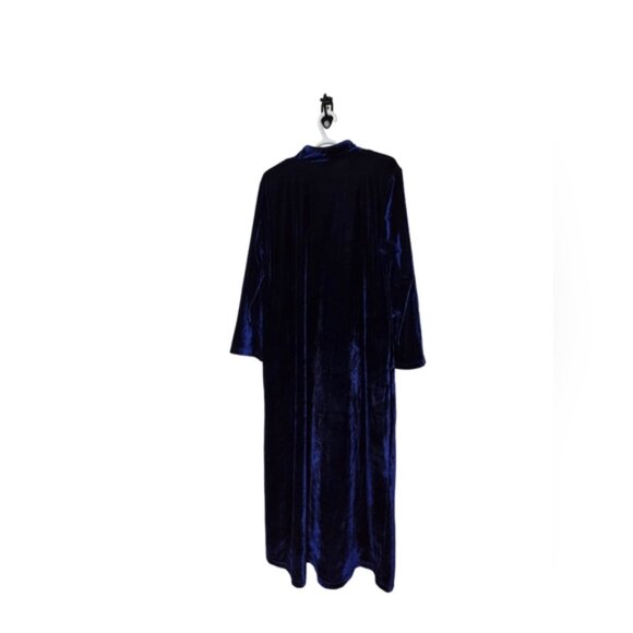 Vintage Royal Blue Velvet 80s Embroidered Housecoat Retro Soft Luxury Size L - Picture 2 of 5